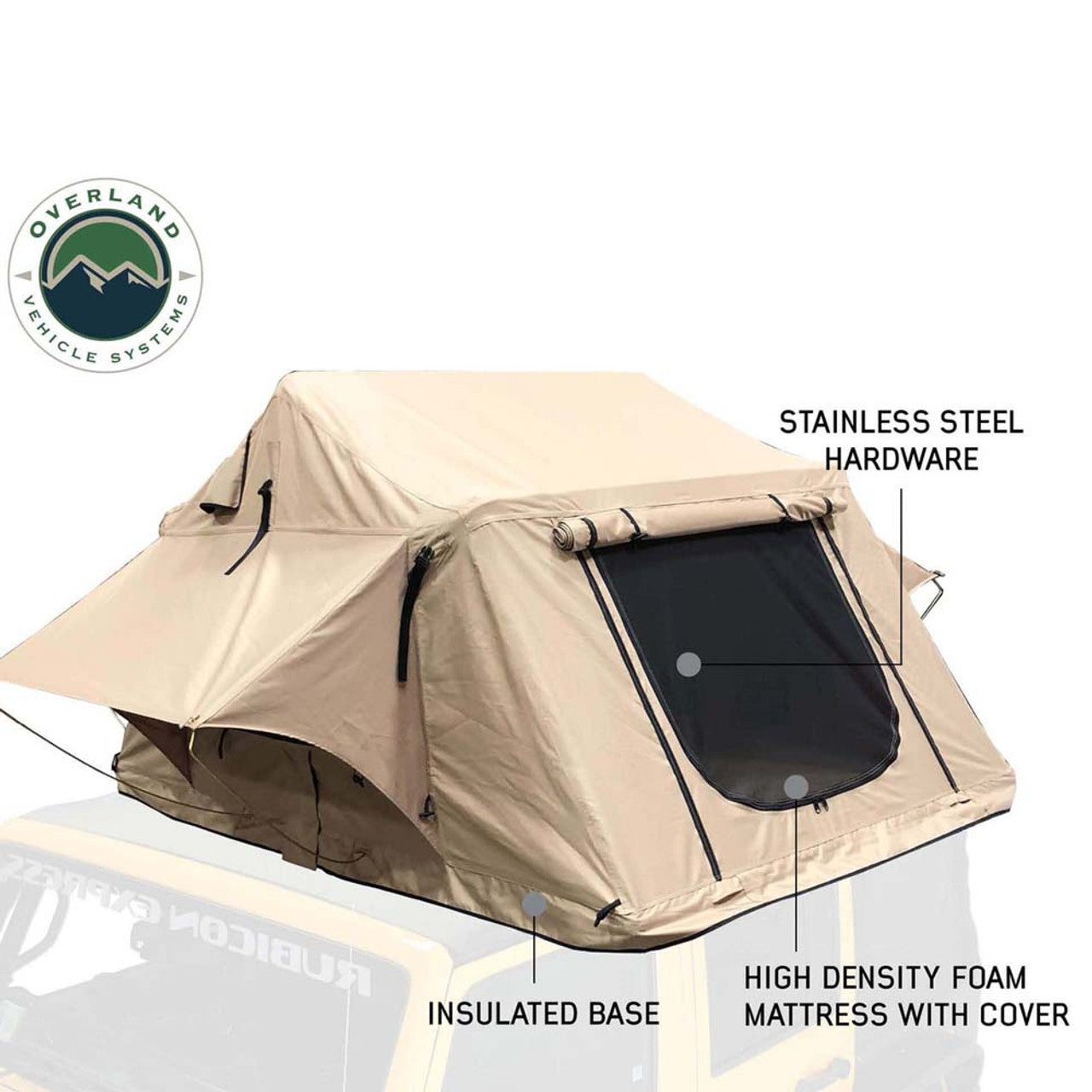 LD TMBK 3 Roof Top Tent With Annex - Tan Base With Green Rain Fly, Black Aluminum Base, Black Ladder Overland Vehicle Systems-9