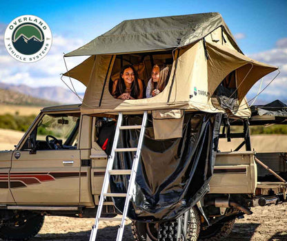 LD TMBK 3 Roof Top Tent With Annex - Tan Base With Green Rain Fly, Black Aluminum Base, Black Ladder Overland Vehicle Systems-11