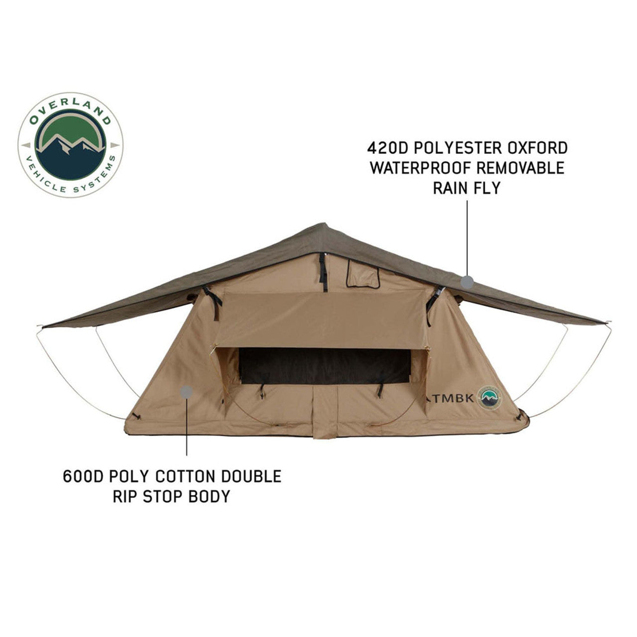 LD TMBK 3 Roof Top Tent With Annex - Tan Base With Green Rain Fly, Black Aluminum Base, Black Ladder Overland Vehicle Systems-1