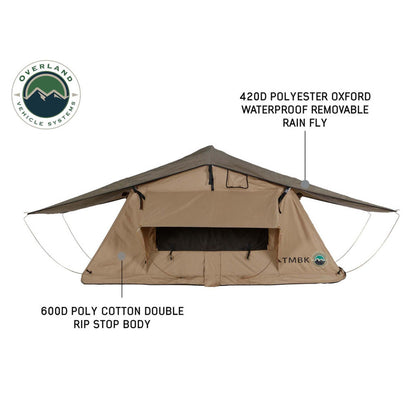 LD TMBK 3 Roof Top Tent With Annex - Tan Base With Green Rain Fly, Black Aluminum Base, Black Ladder Overland Vehicle Systems-1