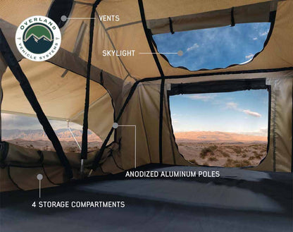 LD TMBK 3 Roof Top Tent With Annex - Tan Base With Green Rain Fly, Black Aluminum Base, Black Ladder Overland Vehicle Systems-5