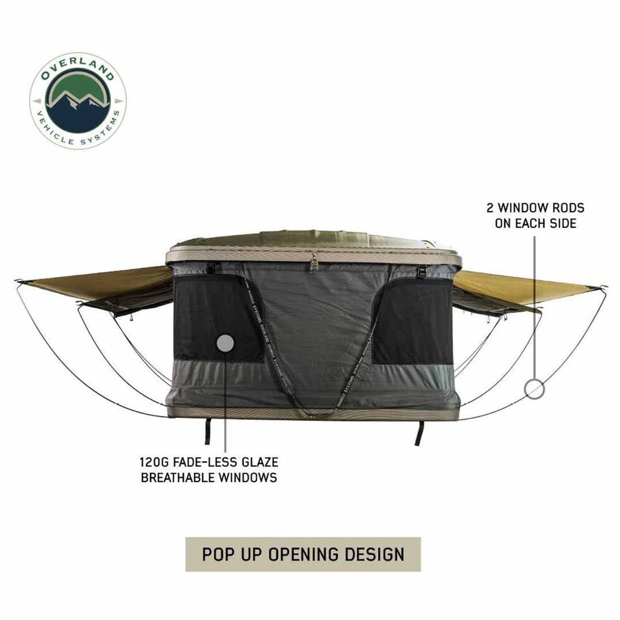 Overland Vehicle Systems HD Bundu 2 - Hard Shell Pop Up Roof Top Tent, 2 Person, Grey Body and Black Rainfly Overland Vehicle Systems