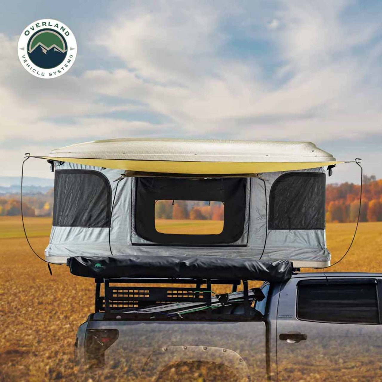 Overland Vehicle Systems HD Bundu 2 - Hard Shell Pop Up Roof Top Tent, 2 Person, Grey Body and Black Rainfly Overland Vehicle Systems