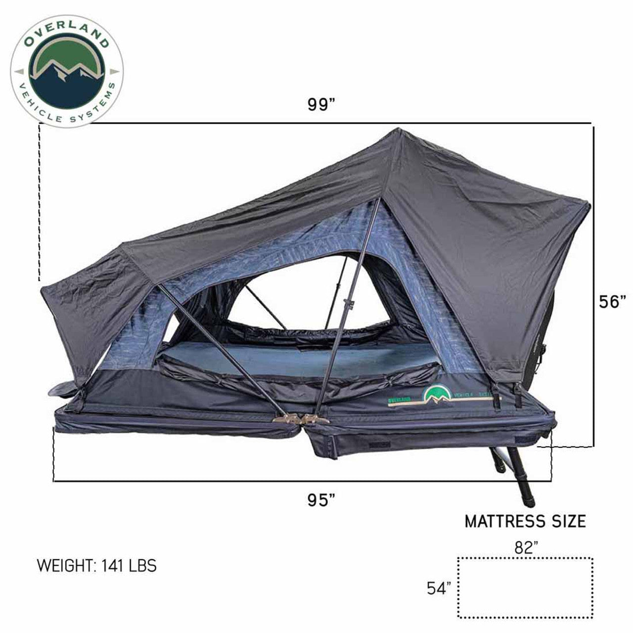 Overland Vehicle Systems XD Sherpa S2S - Soft Sided Roof Top Tent, 2 Person, Grey Body and Black Rainfly Overland Vehicle Systems