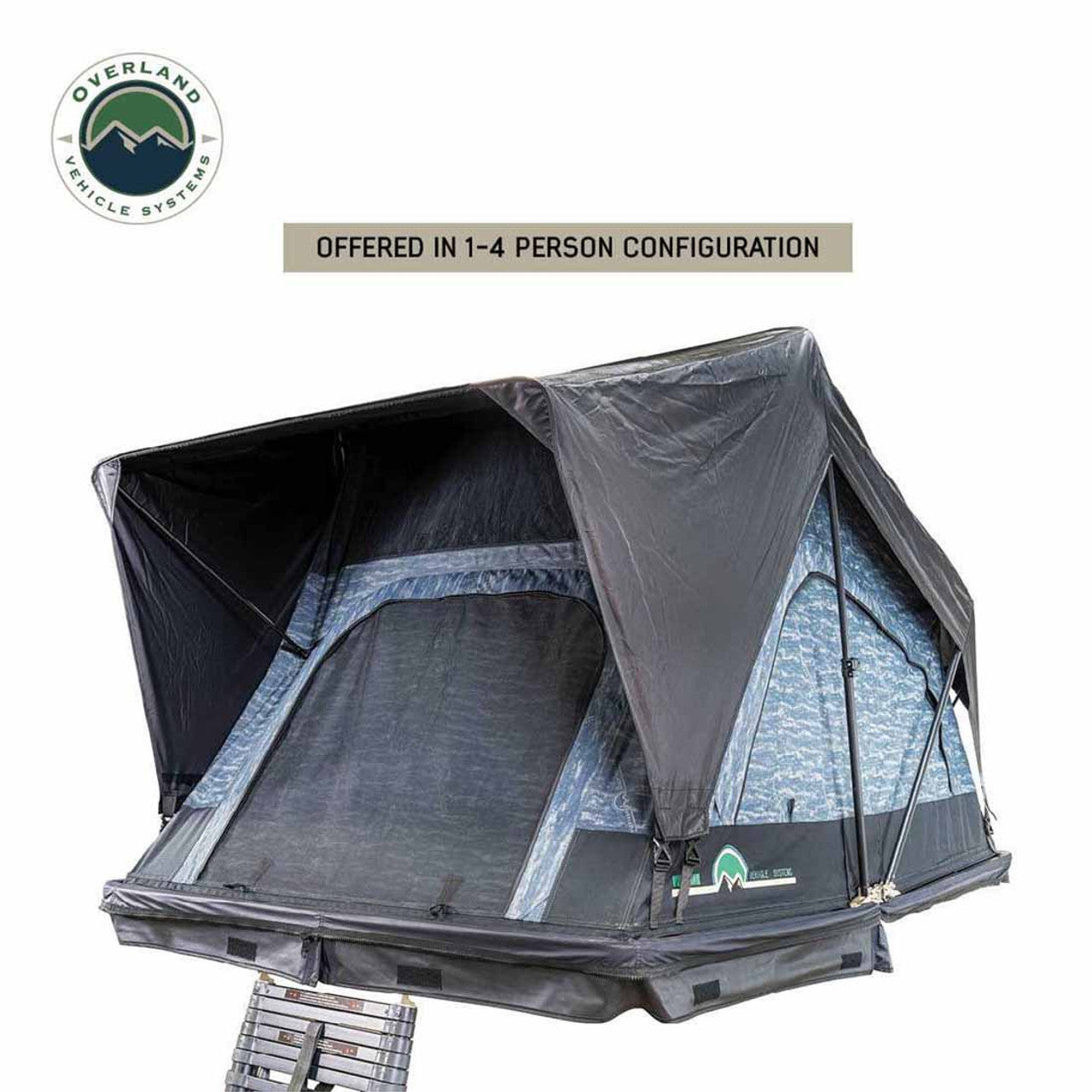 Overland Vehicle Systems XD Sherpa S4S - Soft Sided Roof Top Tent, 4 Person, Grey Body and Black Rainfly Overland Vehicle Systems