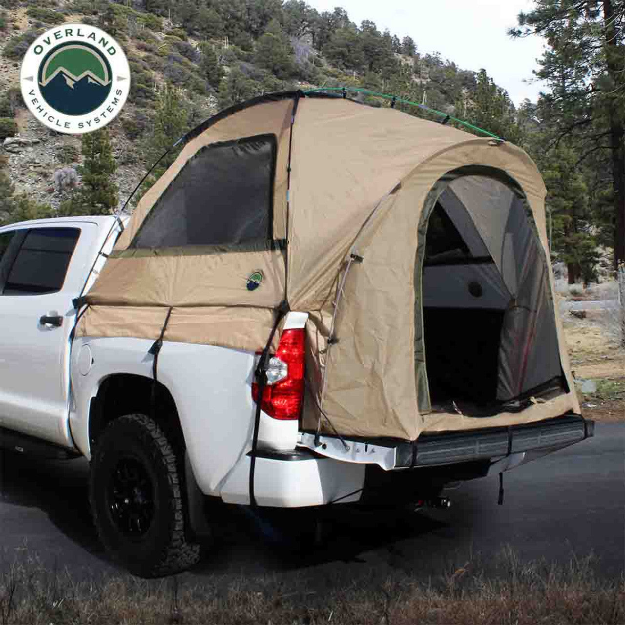 Overland Vehicle Systems LD TACT - Bed Tent Mid Size 5.0-5.2 Foot, Tan Body and Green Rainfly Overland Vehicle Systems