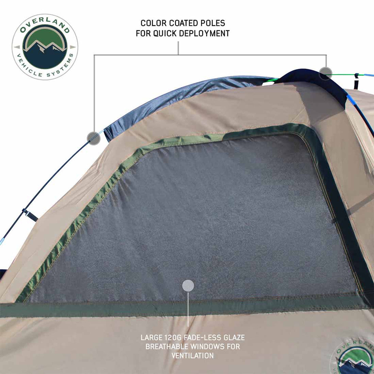 Overland Vehicle Systems LD TACT - Bed Tent Mid Size 5.0-5.2 Foot, Tan Body and Green Rainfly Overland Vehicle Systems