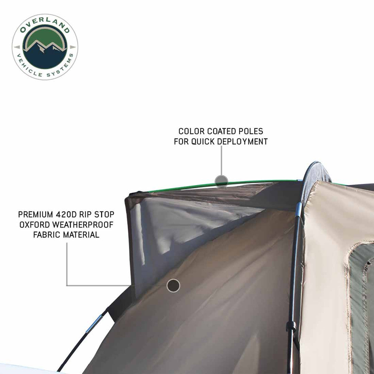 Overland Vehicle Systems LD TACT - Bed Tent Mid Size 5.0-5.2 Foot, Tan Body and Green Rainfly Overland Vehicle Systems