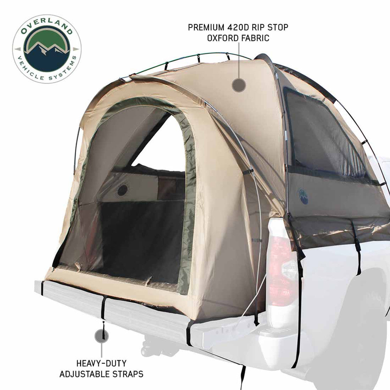 Overland Vehicle Systems LD TACT - Bed Tent Full Size 6.5 Foot, Tan Body and Green Rainfly Overland Vehicle Systems