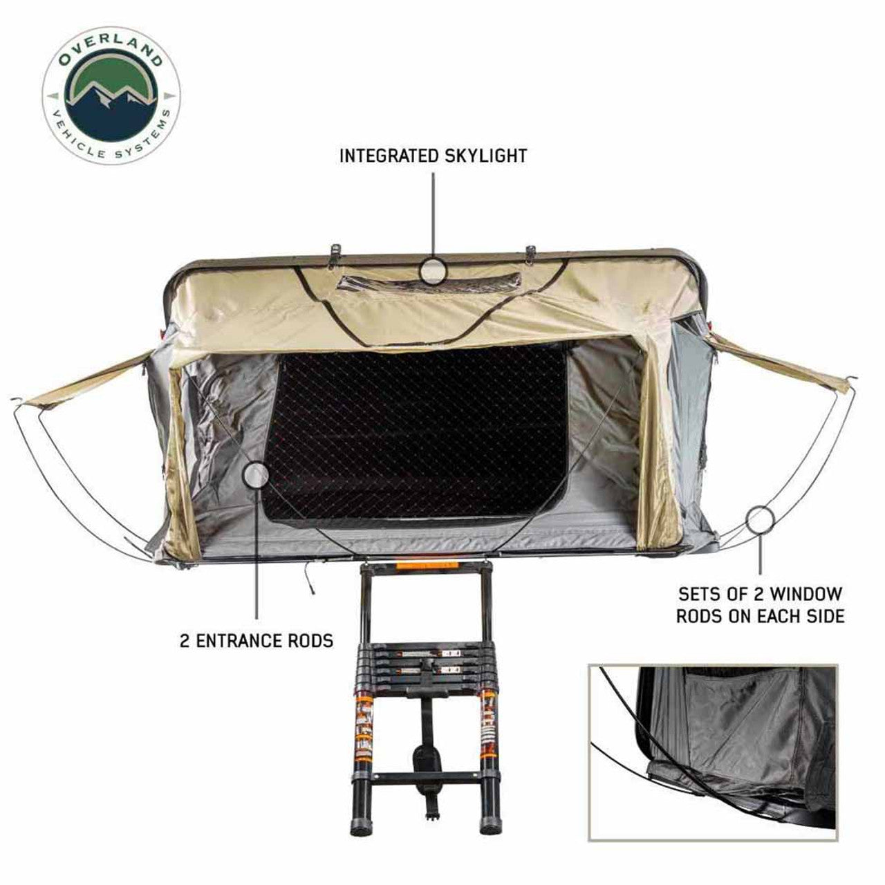 Overland Vehicle Systems HD Bundu 2 - Hard Shell Roof Top Tent, 2 Person, Grey Body and Black Rainfly Overland Vehicle Systems