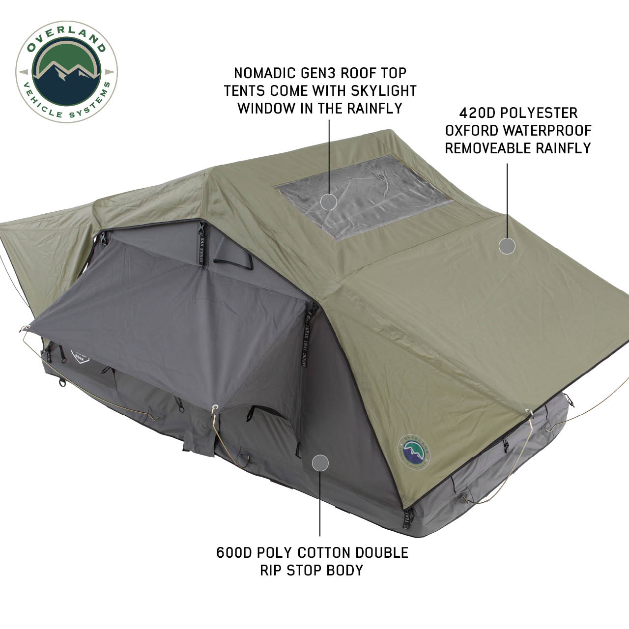 Nomadic 3 Standard Roof Top Tent 3 Person Roof Top Tent Overland Vehicle Systems-2