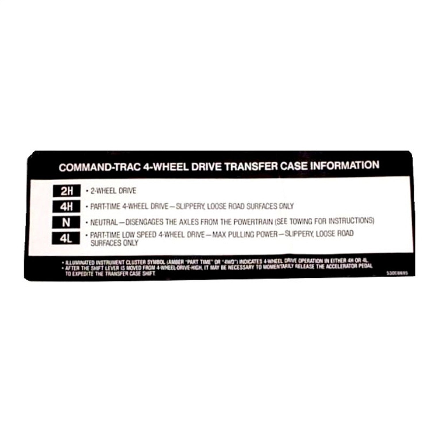 Emblem Transfer Case Sunvisor Decal For Command Trac NP231 1997-1998 Jeep Wrangler TJ And 1994-1998 Cherokee XJ OMIX