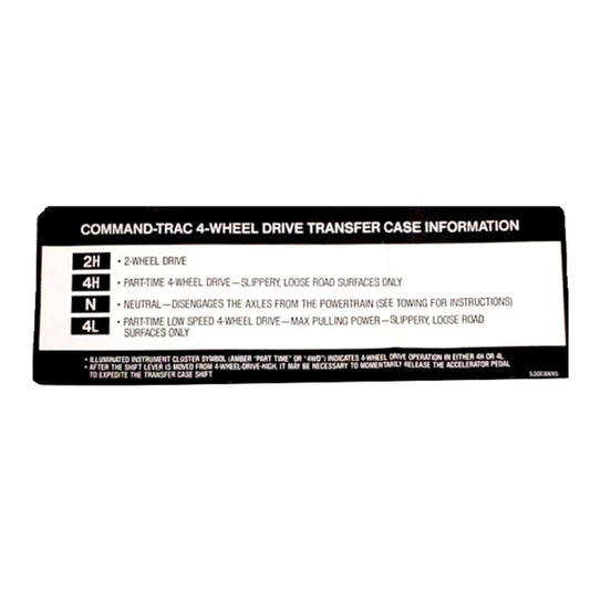 Emblem Transfer Case Sunvisor Decal For Command Trac NP231 1997-1998 Jeep Wrangler TJ And 1994-1998 Cherokee XJ OMIX