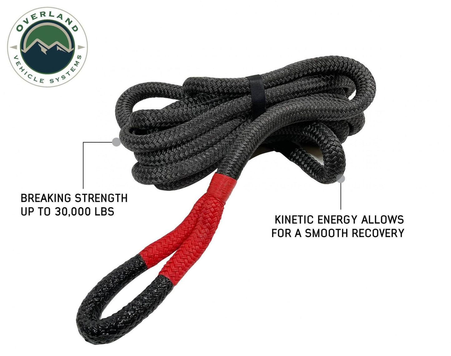 Overland Vehicle Systems Brute Kinetic Rope Recovery Strap 1 x 30 Foot 30 Percent Stretch Overland Vehicle Systems