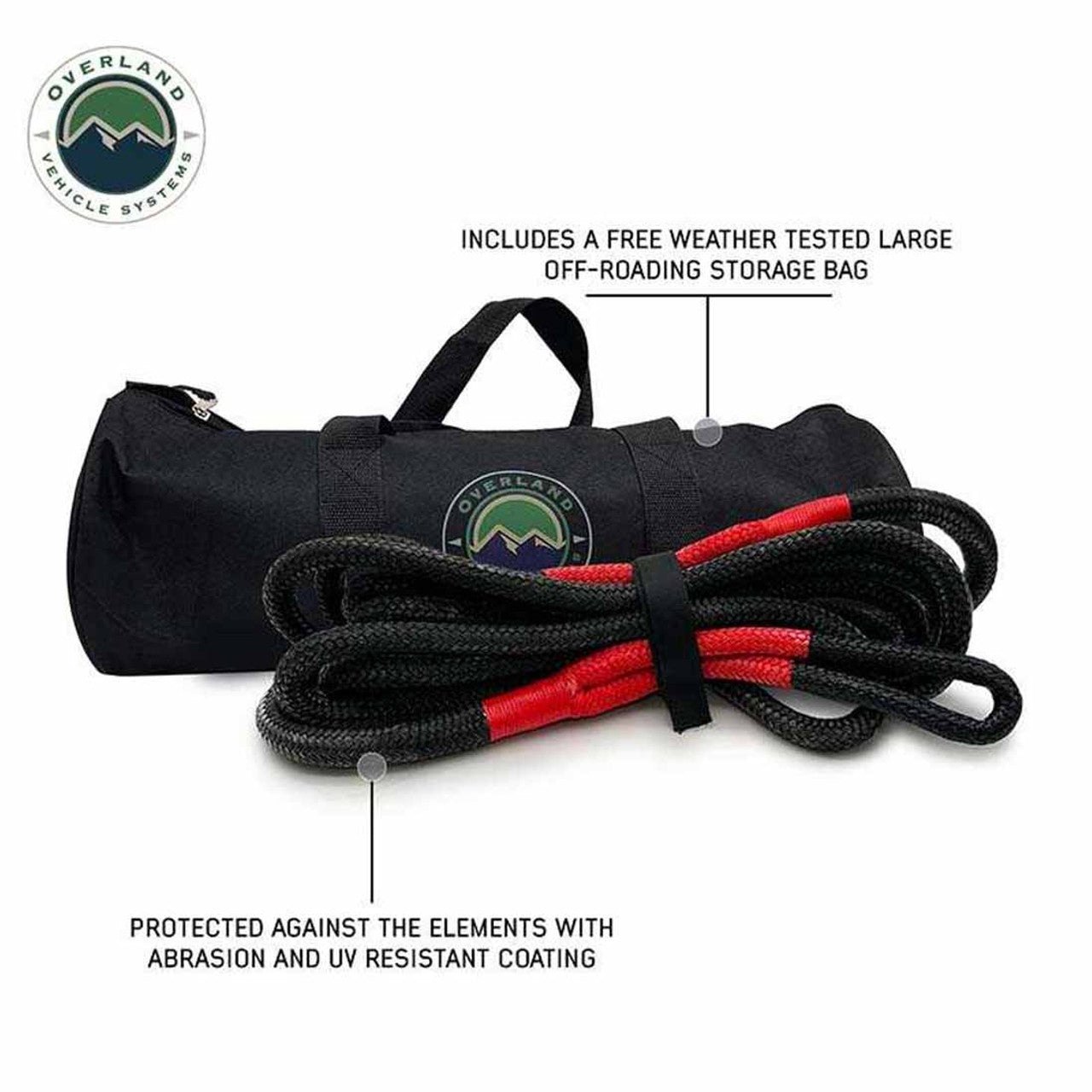 Overland Vehicle Systems Brute Kinetic Recovery Rope 5/8 Inch x 20 Foot With Storage Bag Overland Vehicle Systems