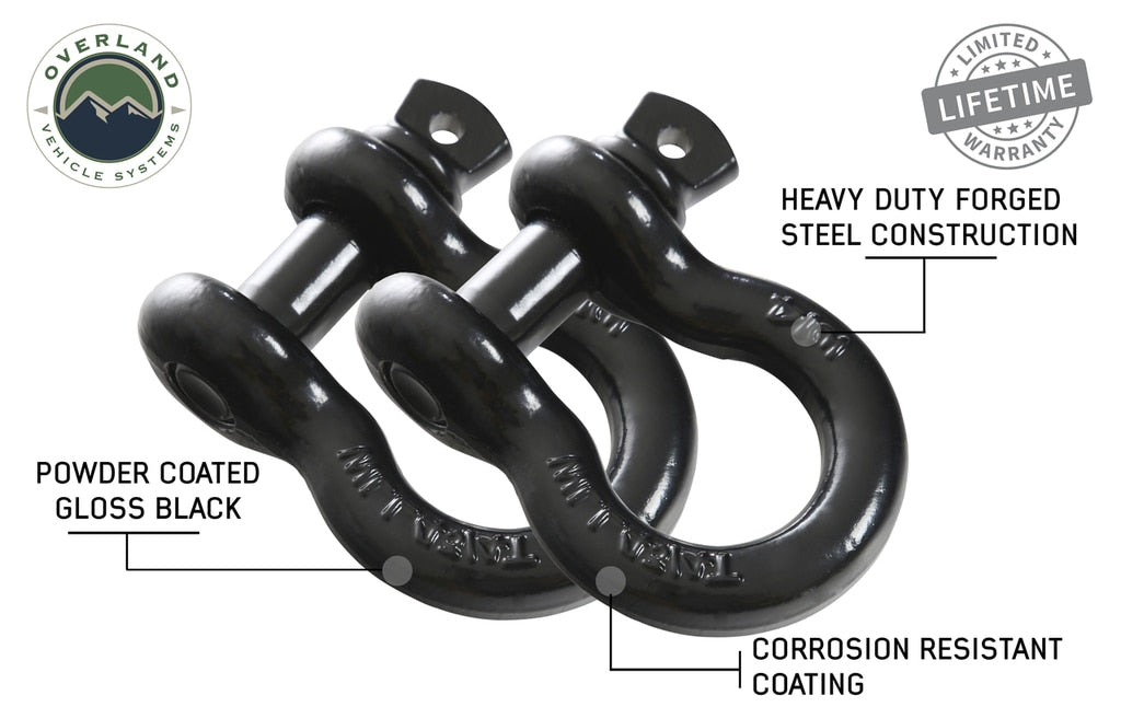 Overland Vehicle Systems Recovery Shackle 19010201 3/4 4.75 Ton Black Sold In Pairs Overland Vehicle Systems