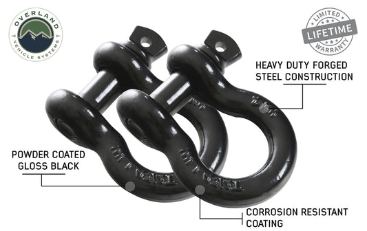 Overland Vehicle Systems Recovery Shackle 19010201 3/4 4.75 Ton Black Sold In Pairs Overland Vehicle Systems