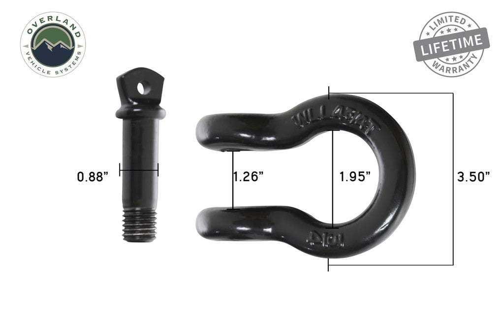 Overland Vehicle Systems Recovery Shackle 19010201 3/4 4.75 Ton Black Sold In Pairs Overland Vehicle Systems