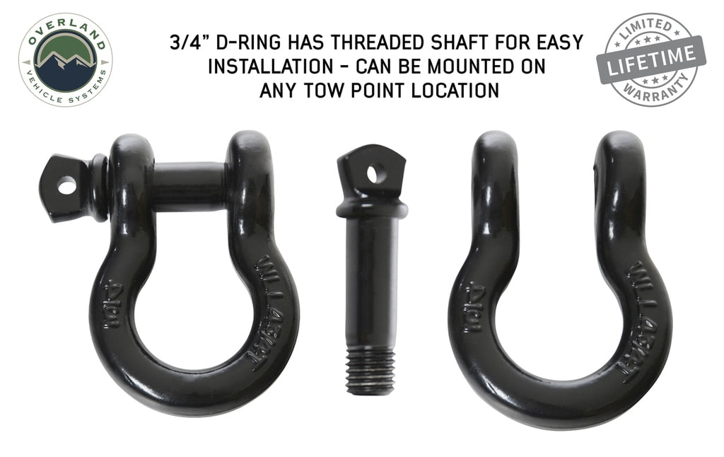 Overland Vehicle Systems Recovery Shackle 19010201 3/4 4.75 Ton Black Sold In Pairs Overland Vehicle Systems