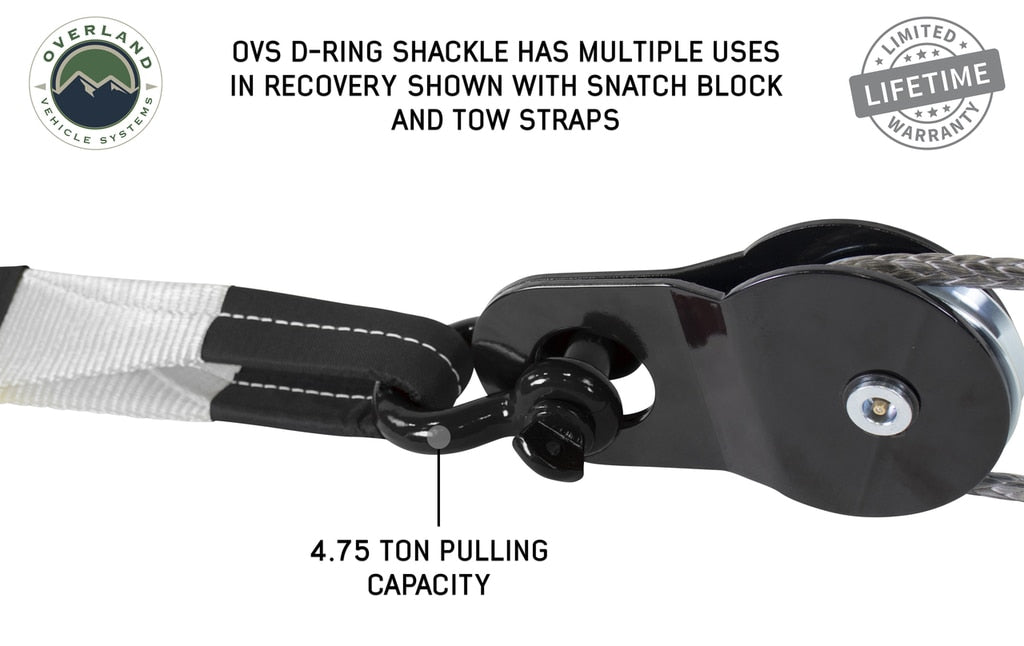 Overland Vehicle Systems Recovery Shackle 19010201 3/4 4.75 Ton Black Sold In Pairs Overland Vehicle Systems