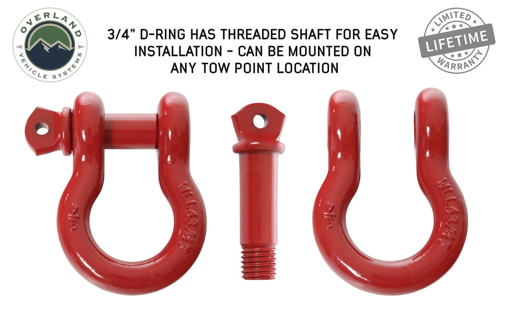 Overland Vehicle Systems 19010204 Recovery Shackle 3/4 Inch 4.75 Ton Red - Sold In Pairs Overland Vehicle Systems