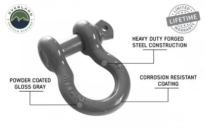 Buy Recovery Shackle D Ring 3/4 Inch 4.75 Ton Grey Overland Vehicle Systems-3