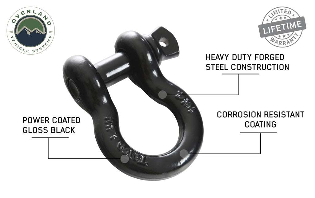 Overland Vehicle Systems Recovery Shackle 19019901 3/4 4.75 Ton Black Overland Vehicle Systems