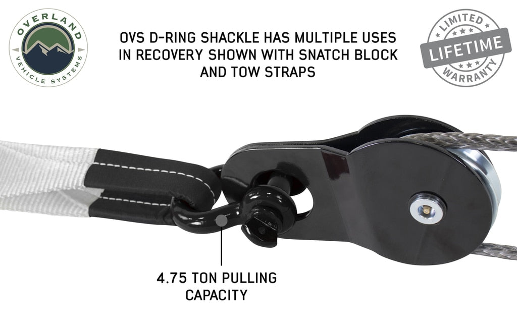 Overland Vehicle Systems Recovery Shackle 19019901 3/4 4.75 Ton Black Overland Vehicle Systems
