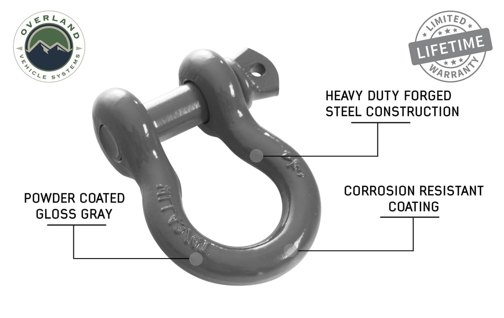Overland Vehicle Systems Recovery Shackle 3/4 Inch 4.75 Ton - Gray Universal Overland Vehicle Systems