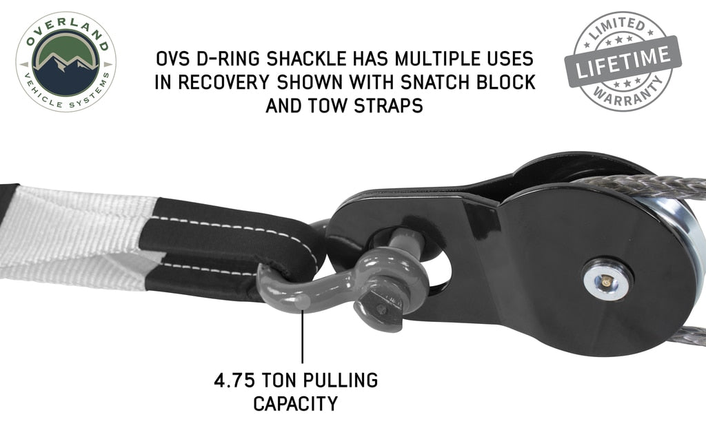 Overland Vehicle Systems Recovery Shackle 3/4 Inch 4.75 Ton - Gray Universal Overland Vehicle Systems