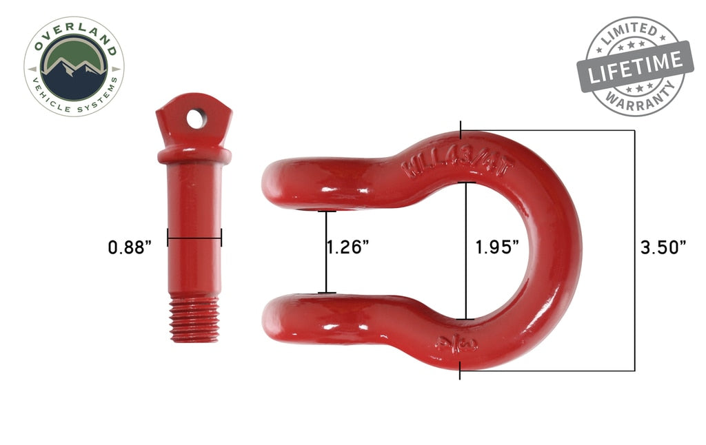 Overland Vehicle Systems 19019904 Recovery Shackle 3/4 Inch 4.75 Ton Red Overland Vehicle Systems