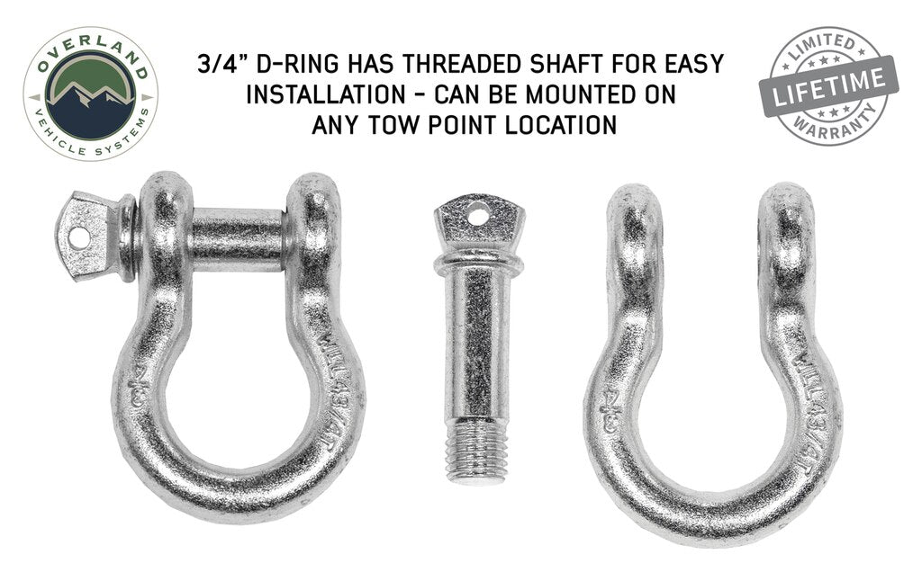 Overland Vehicle Systems Recovery Shackle 3/4 4.75 Ton Zinc - D Ring Recovery Shackle Overland Vehicle Systems