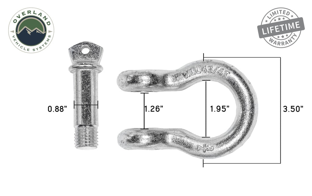 Overland Vehicle Systems Recovery Shackle 3/4 4.75 Ton Zinc - D Ring Recovery Shackle Overland Vehicle Systems