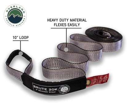 Tow Strap 20000 lbs - 2 x 30' Gray With Black Ends Overland Vehicle Systems-3