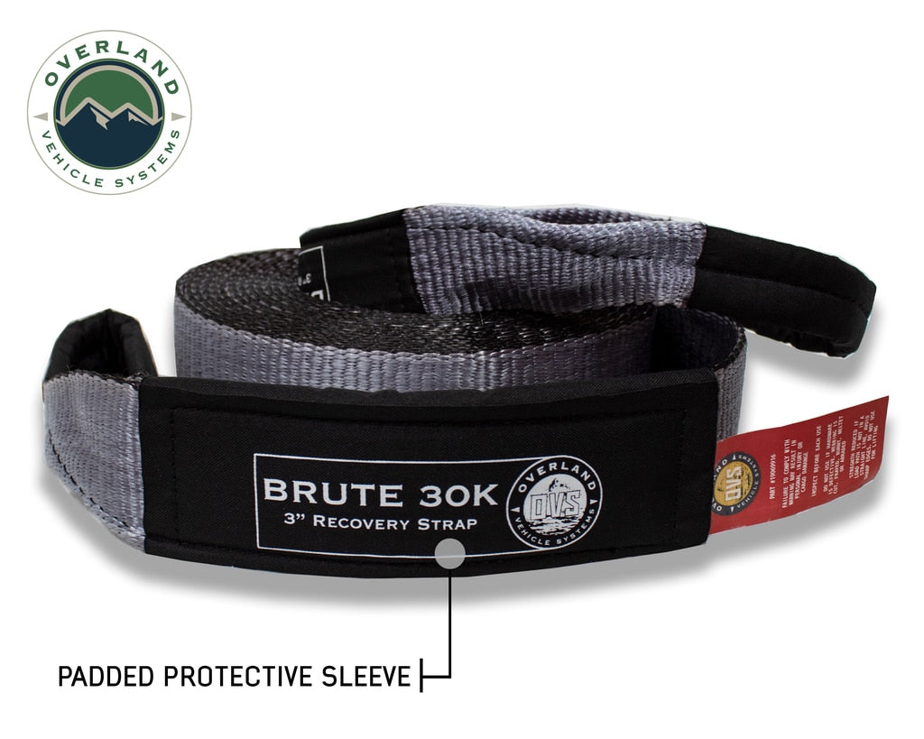 Tow Strap 30 30,000 lb. 3 x 30' Gray Storage Bag Overland Vehicle Systems-1