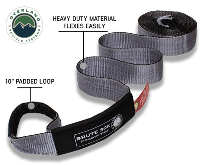 Tow Strap 30 30,000 lb. 3 x 30' Gray Storage Bag Overland Vehicle Systems-2