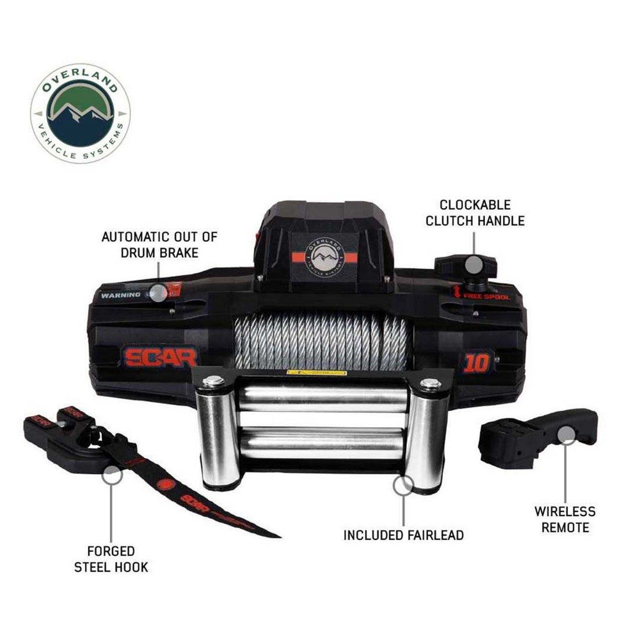 Overland Vehicle Systems SCAR 10 - 10,000 lb. Winch With Steel Cable and Wireless Remote Overland Vehicle Systems