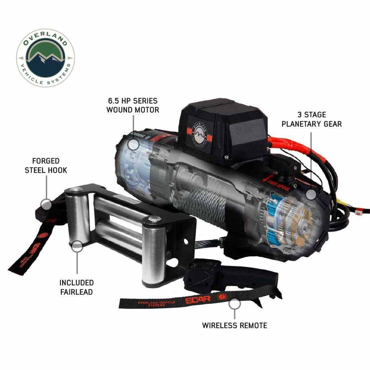 Overland Vehicle Systems SCAR 10 - 10,000 lb. Winch With Steel Cable and Wireless Remote Overland Vehicle Systems