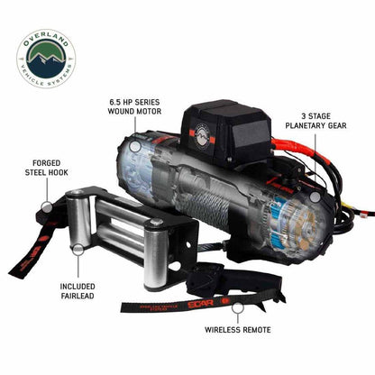 SCAR 10 - 10,000 lb. Winch With Steel Cable and Wireless Remote Overland Vehicle Systems-2
