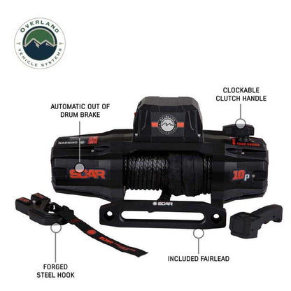 SCAR 10P - 10,000 lb. Winch With Synthetic Rope and Wireless Remote Overland Vehicle Systems-10