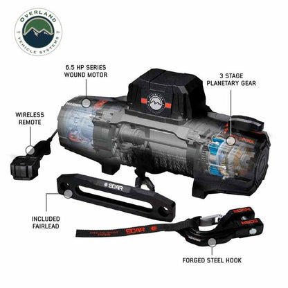 SCAR 10P - 10,000 lb. Winch With Synthetic Rope and Wireless Remote Overland Vehicle Systems-2