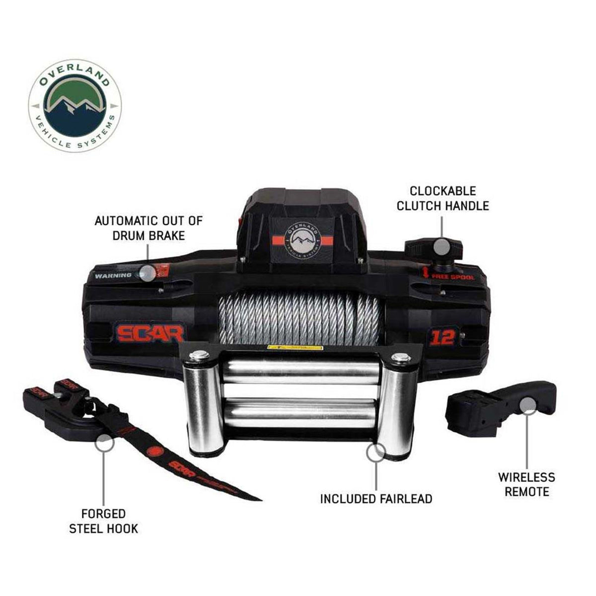 SCAR 12 - 12,000 lb. Winch With Steel Cable and Wireless Remote Overland Vehicle Systems-1