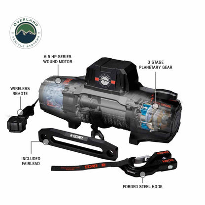 SCAR 12P - 12,000 lb. Winch With Synthetic Rope and Wireless Remote Overland Vehicle Systems-3