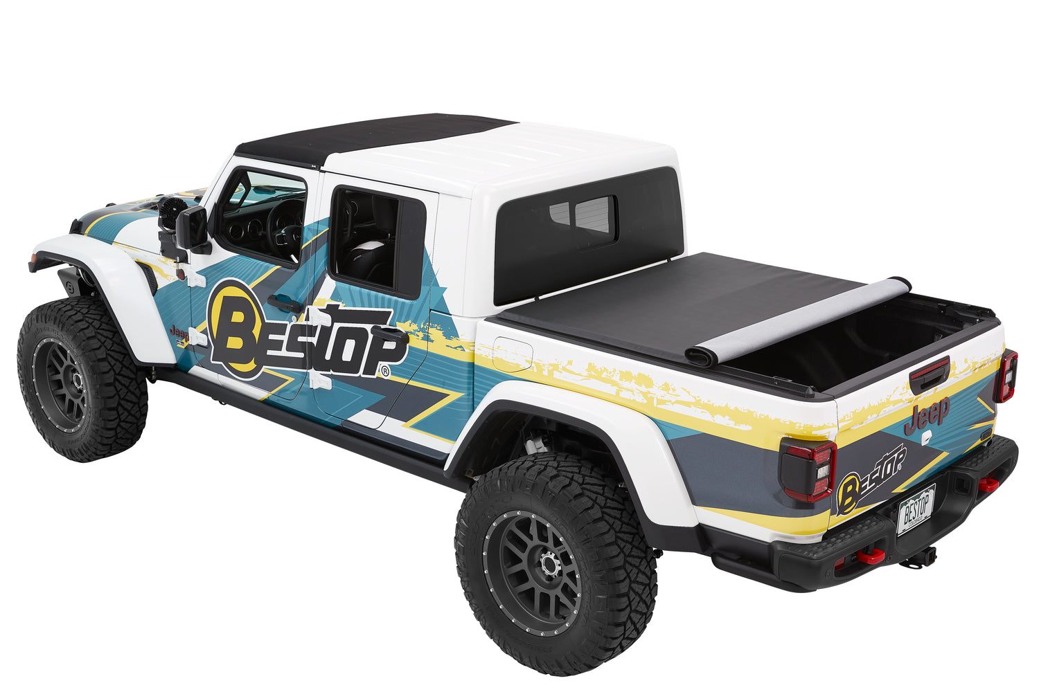 Bestop EZ-Roll Soft Tonneau Cover For Jeep 2020-2024 Gladiator Black Diamond Tailgate Spoiler Not Included Bestop