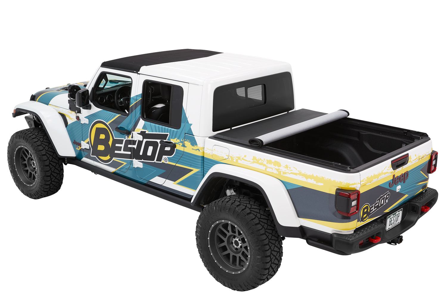 EZ-Roll Soft Tonneau Cover For Jeep 2020-2024 Gladiator Black Diamond Tailgate Spoiler Not Included Bestop-7
