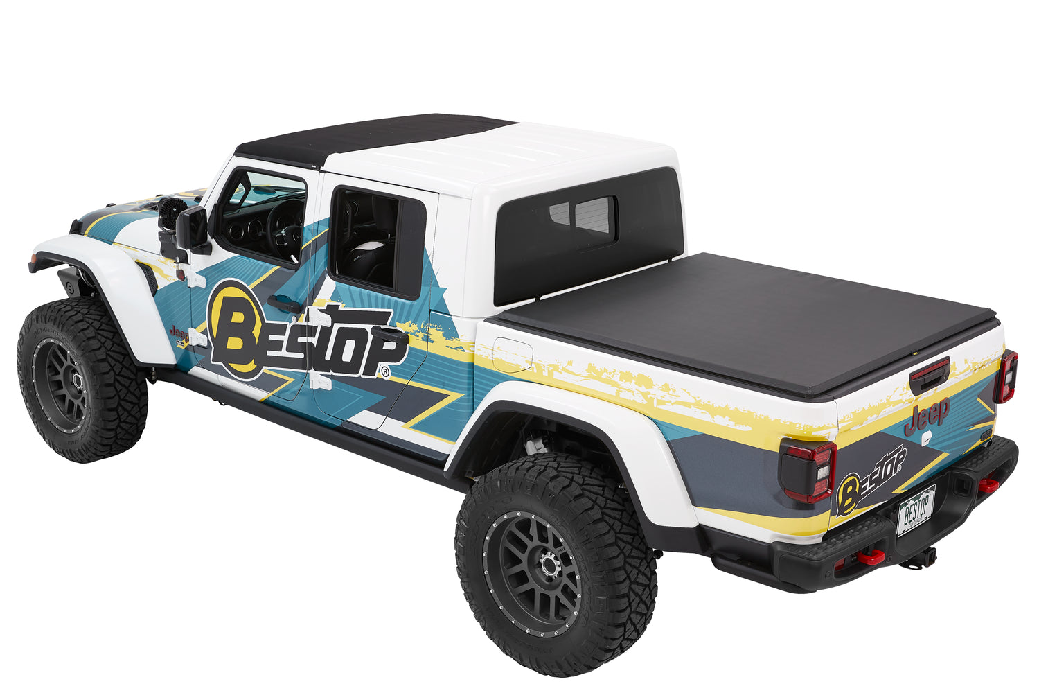 EZ-Roll Soft Tonneau Cover For Jeep 2020-2024 Gladiator Black Diamond Tailgate Spoiler Not Included Bestop-4
