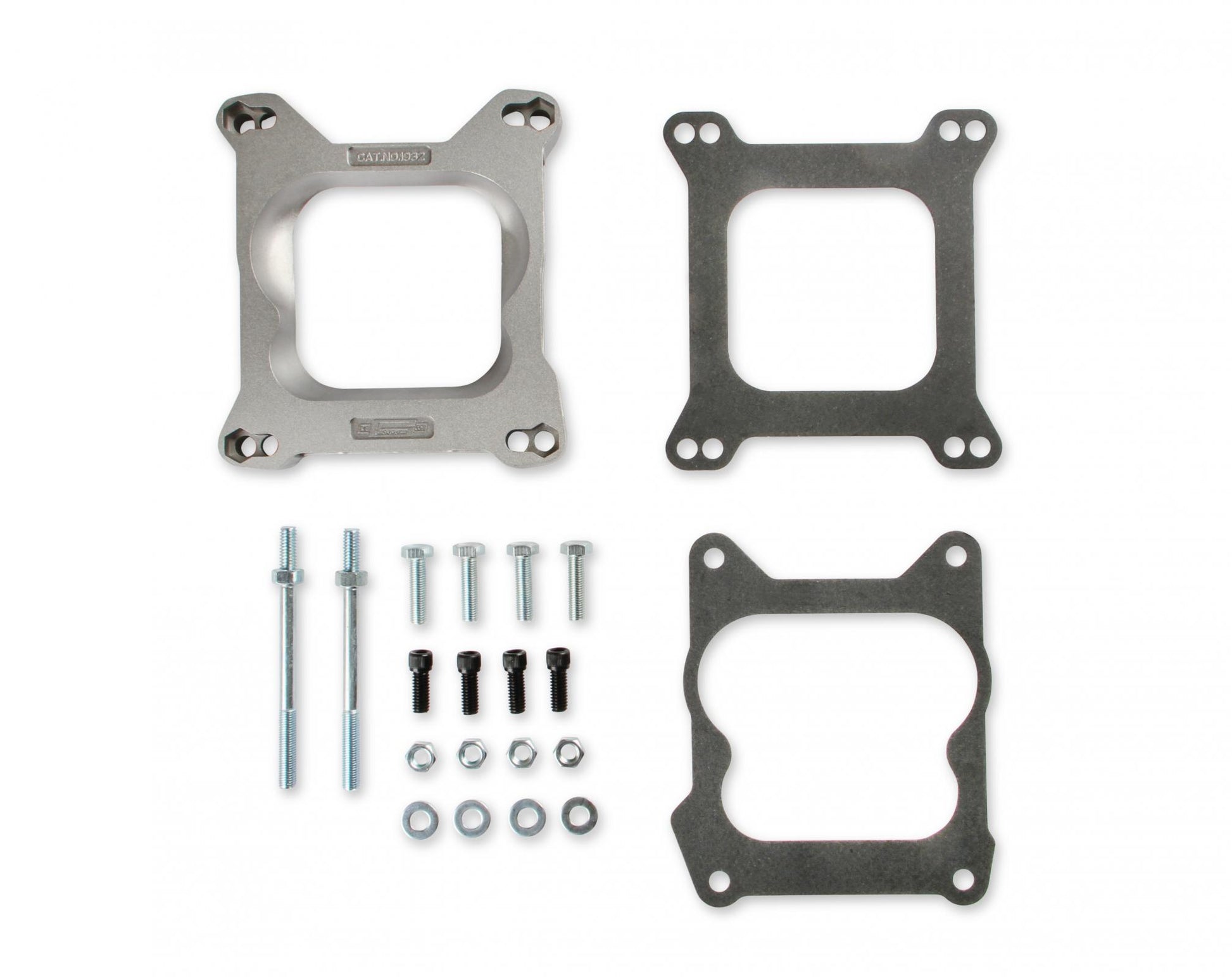 Carb Adapter Open Center Adapts 4-barrel Square Flange carburetors to spreadbore intake manifolds Mr Gasket