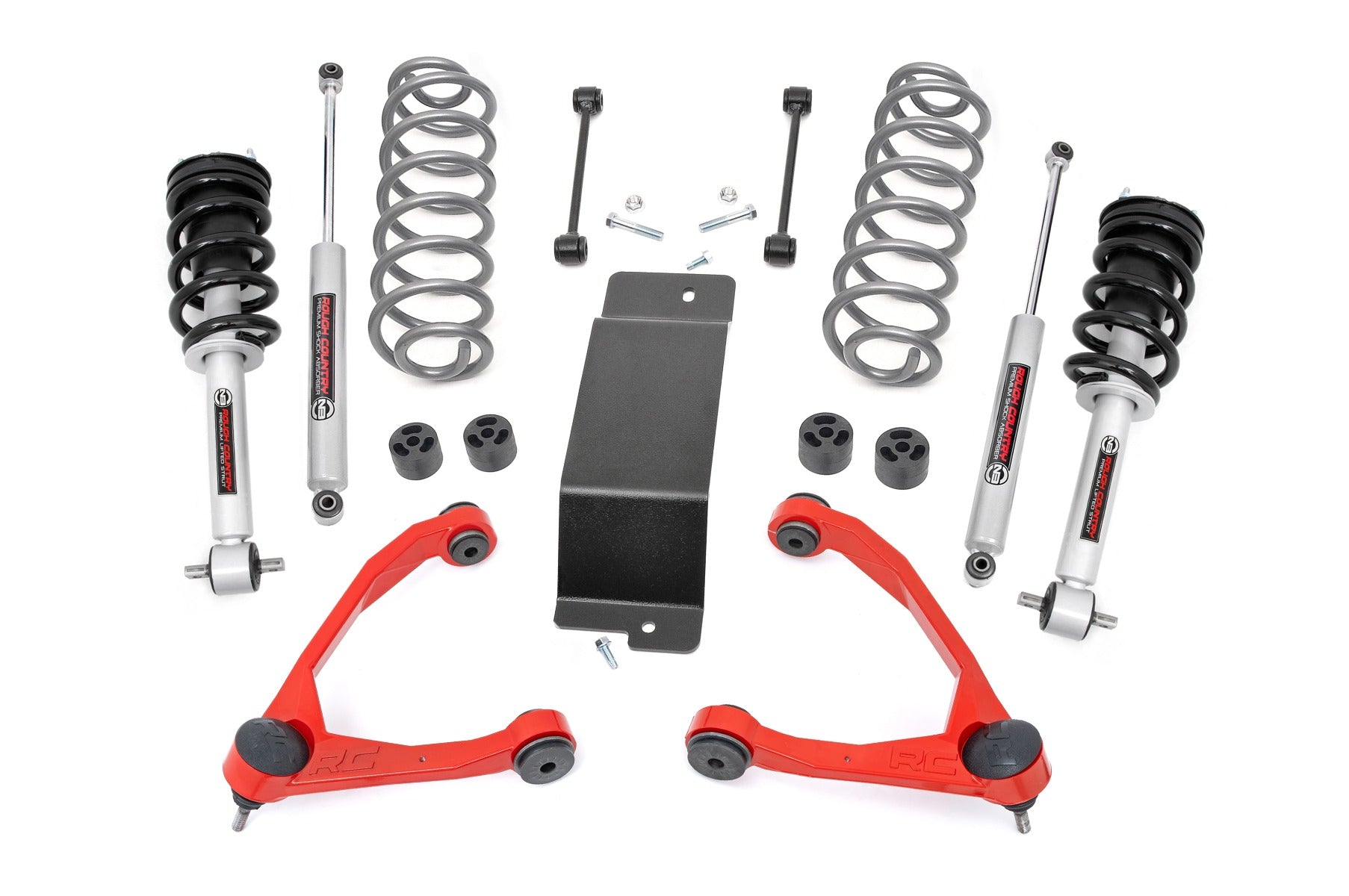 3.5 Inch Lift Kit N3 Struts Forged UCAs RED Chevy/GMC SUV 1500 (07-20) Rough Country
