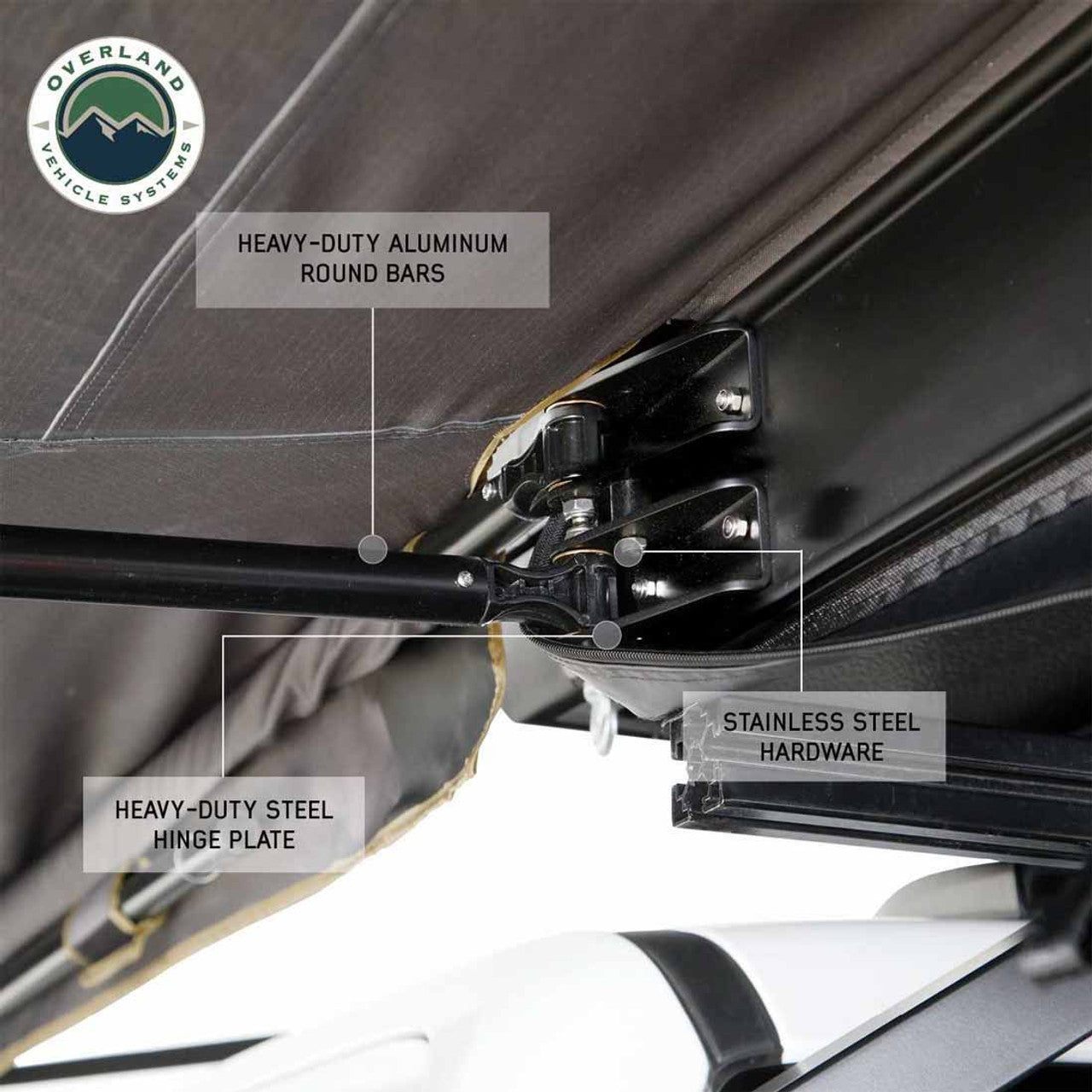 Overland Vehicle Systems HD Nomadic 180 LTE - Awning, Grey Body, Green Trim and Black Travel Cover Overland Vehicle Systems