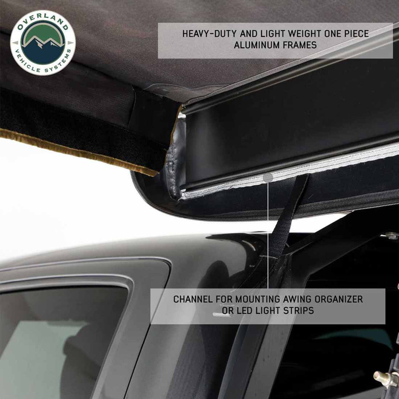 Overland Vehicle Systems HD Nomadic 180 LTE - Awning, Grey Body, Green Trim and Black Travel Cover Overland Vehicle Systems